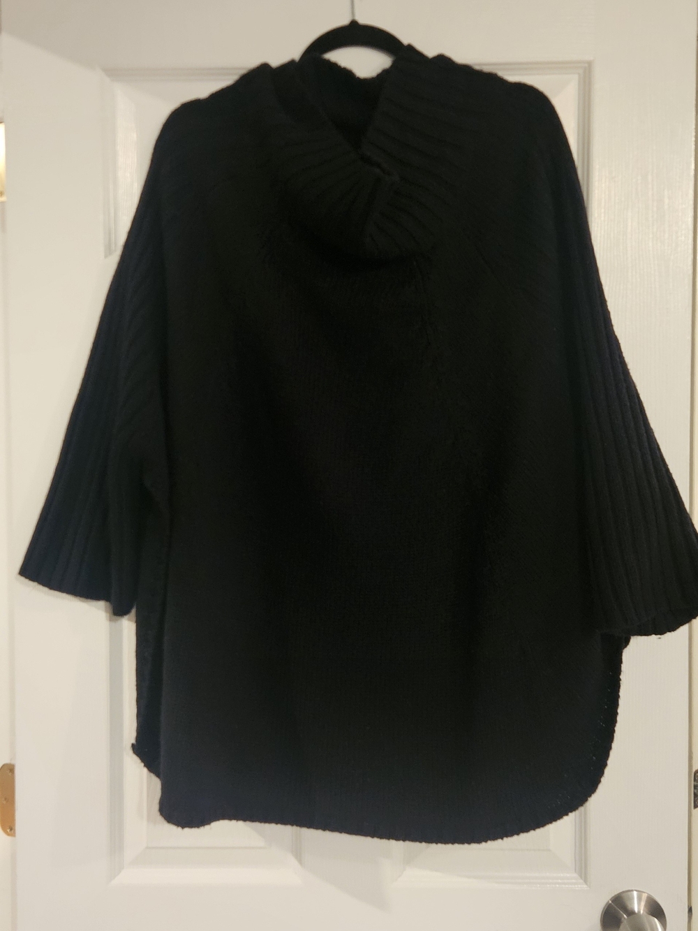 Simply Vera Vera Wang Black Ribbed Sleeve Turtleneck Poncho Sweater